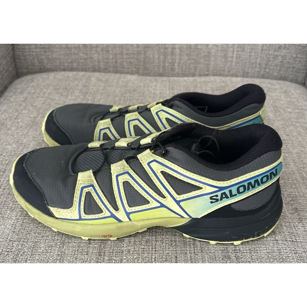 Solomon Youth Trail‎ Running Shoes Gray/ Green Youth Sz 6/ Women's 7.5